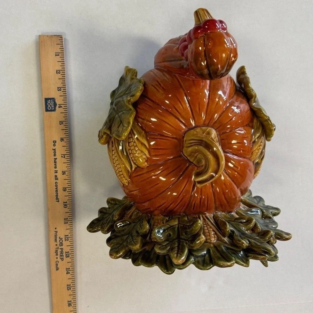 Ceramic Turkey Pumpkin‎ Figurine Thanksgiving Harvest Decor Glazed Centerpiece